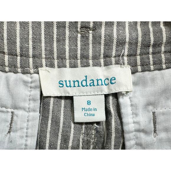 Sundance Womens Pants Size 8 (32x31.5) Linen Blend Gray Striped Belted Wide Leg - Picture 4 of 9